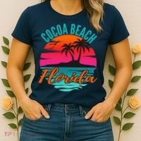 Cocoa Beach Florida Palm Tree Island Pink Sunset Women's T-Shirt thumb 2