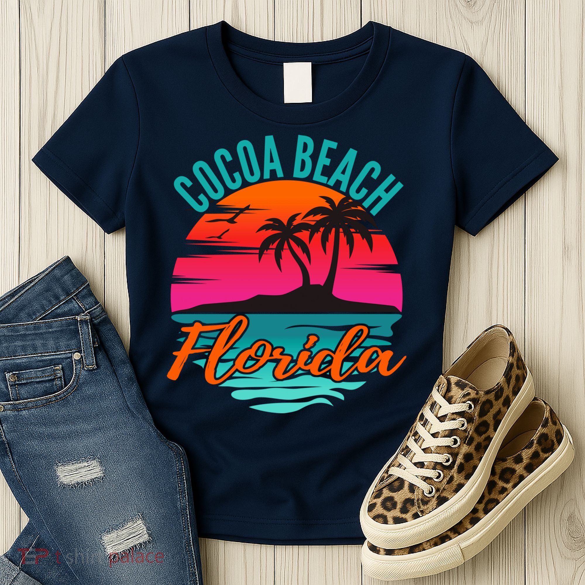 Cocoa Beach Florida Palm Tree Island Pink Sunset Women's T-Shirt