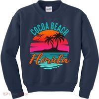 Cocoa Beach Florida Palm Tree Island Pink Sunset Kids Sweatshirt thumb 0