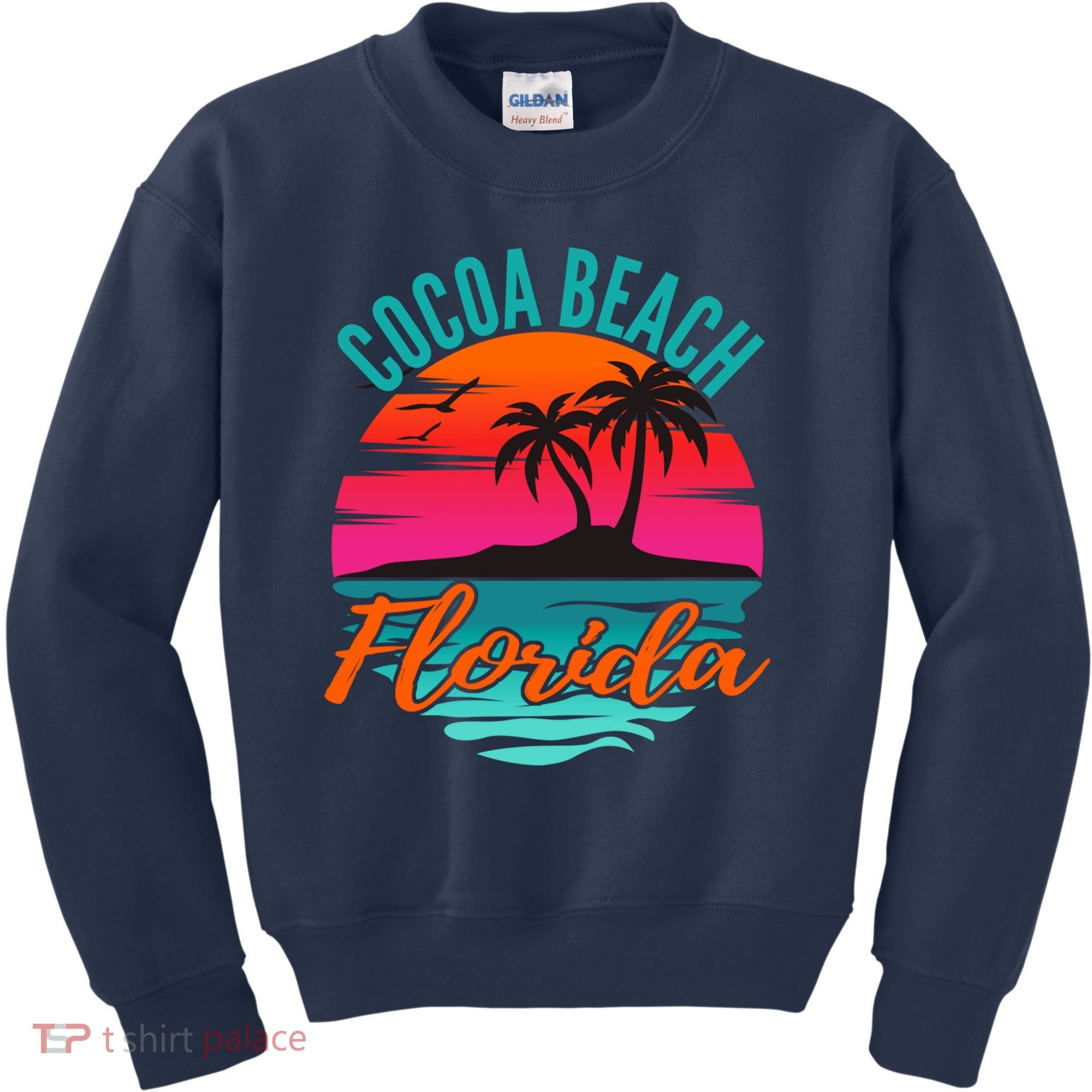Cocoa Beach Florida Palm Tree Island Pink Sunset Kids Sweatshirt