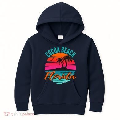 Cocoa Beach Florida Palm Tree Island Pink Sunset Kids Hoodie
