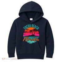 Cocoa Beach Florida Palm Tree Island Pink Sunset Kids Hoodie thumb 0