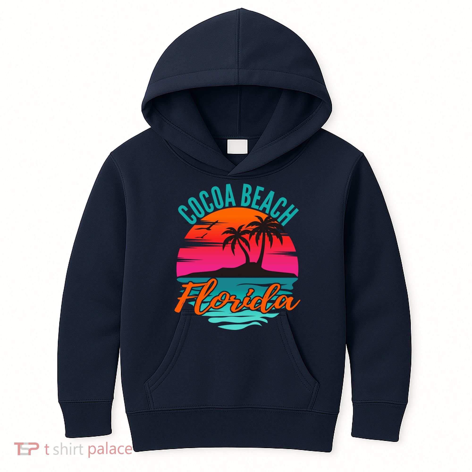 Cocoa Beach Florida Palm Tree Island Pink Sunset Kids Hoodie