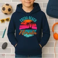 Cocoa Beach Florida Palm Tree Island Pink Sunset Kids Hoodie thumb 2