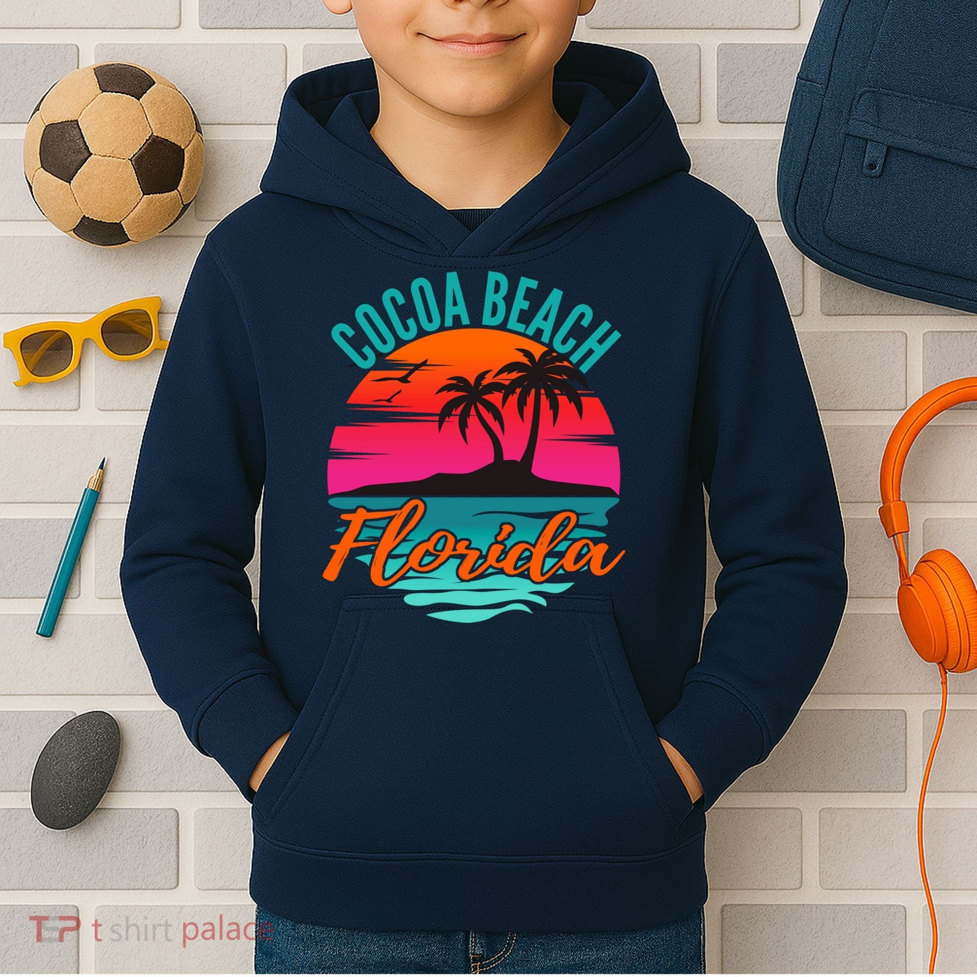 Cocoa Beach Florida Palm Tree Island Pink Sunset Kids Hoodie