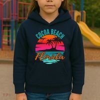 Cocoa Beach Florida Palm Tree Island Pink Sunset Kids Hoodie thumb 3