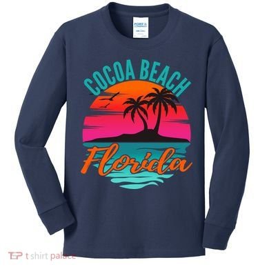 Cocoa Beach Florida Palm Tree Island Pink Sunset Kids Long Sleeve Shirt