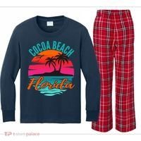 Cocoa Beach Florida Palm Tree Island Pink Sunset Kids Long Sleeve Plaid Pajama Set thumb 0
