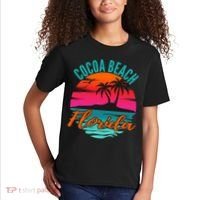 Cocoa Beach Florida Palm Tree Island Pink Sunset Kids T-Shirt thumb 2