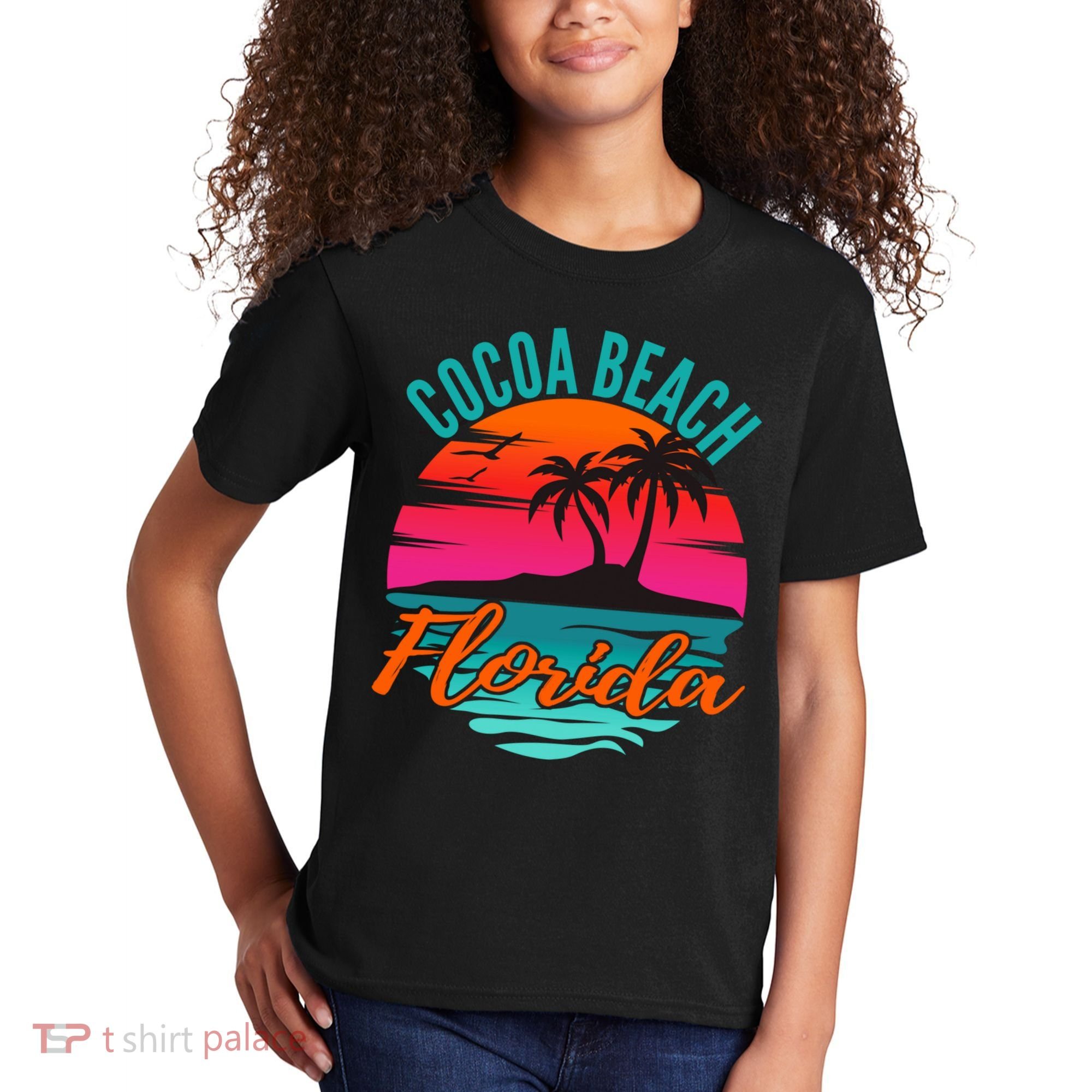 Cocoa Beach Florida Palm Tree Island Pink Sunset Kids T-Shirt