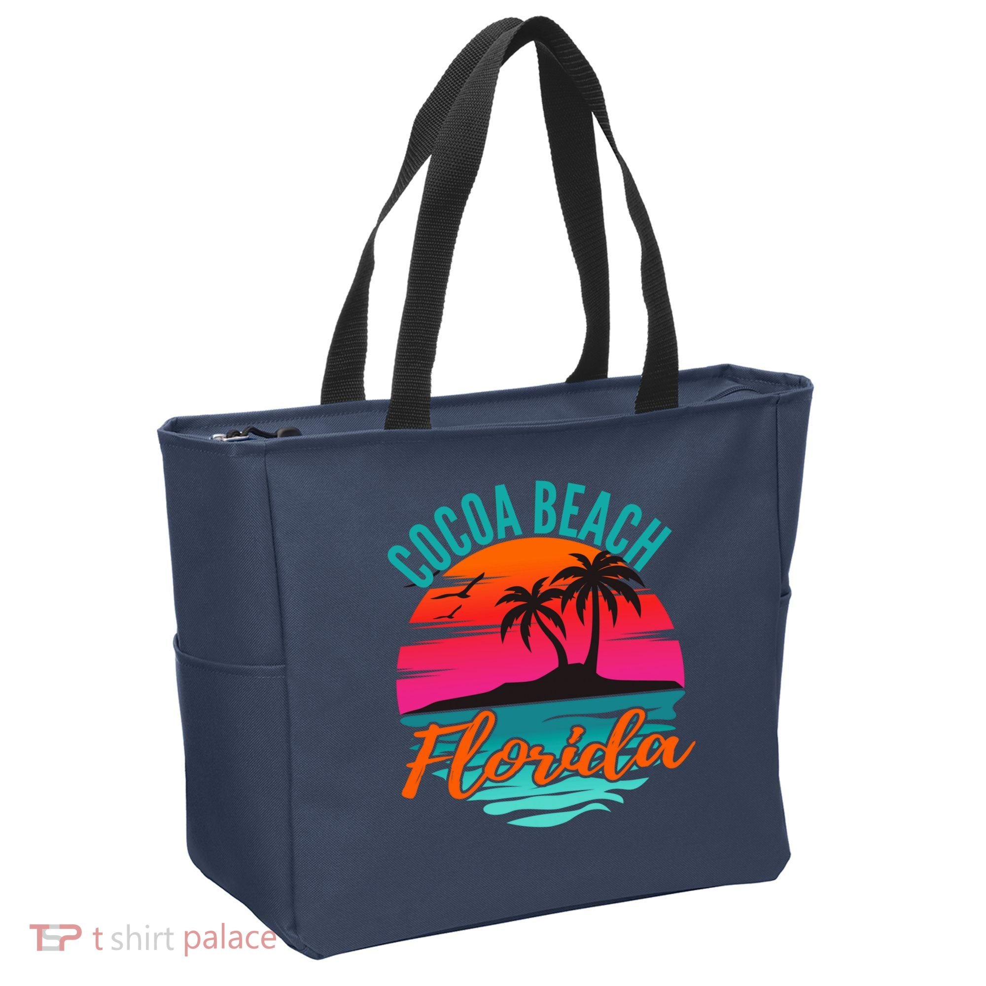 Cocoa Beach Florida Palm Tree Island Pink Sunset Tote Bag