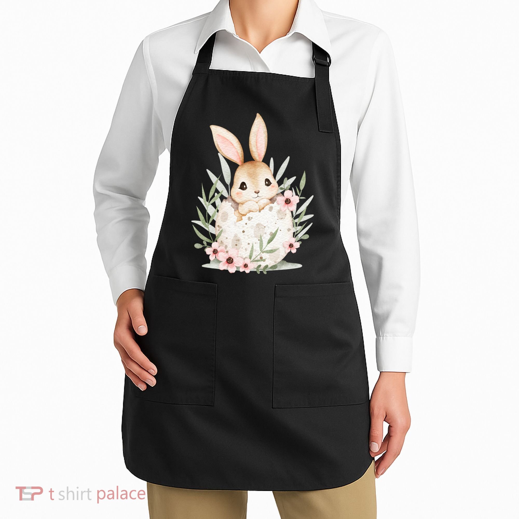 Cute Bunny Floral Happy Easter Apron