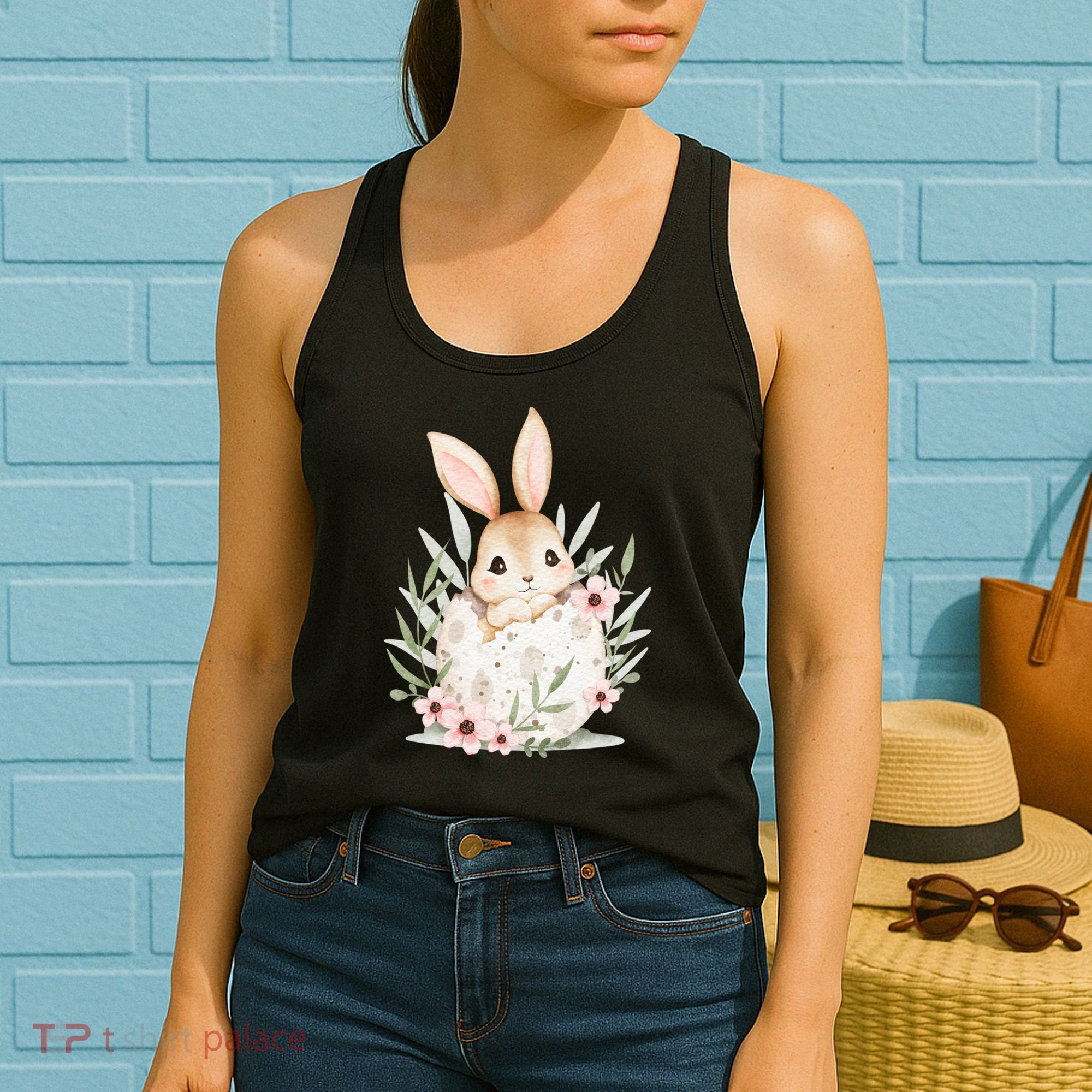 Cute Bunny Floral Happy Easter Women's Tank Top
