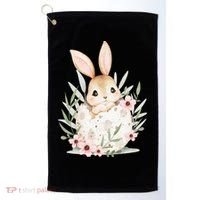 Cute Bunny Floral Happy Easter Golf Towel thumb 0