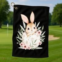 Cute Bunny Floral Happy Easter Golf Towel thumb 1