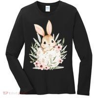 Cute Bunny Floral Happy Easter Women's Long Sleeve Shirt thumb 0