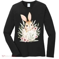 Cute Bunny Floral Happy Easter Women's Long Sleeve Shirt thumb 0
