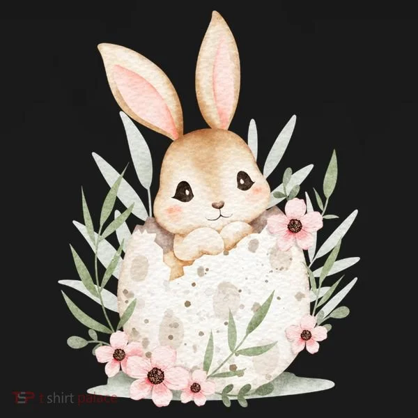 Cute Bunny Floral Happy Easter Women's Long Sleeve Shirt