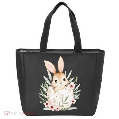 Cute Bunny Floral Happy Easter Tote Bag