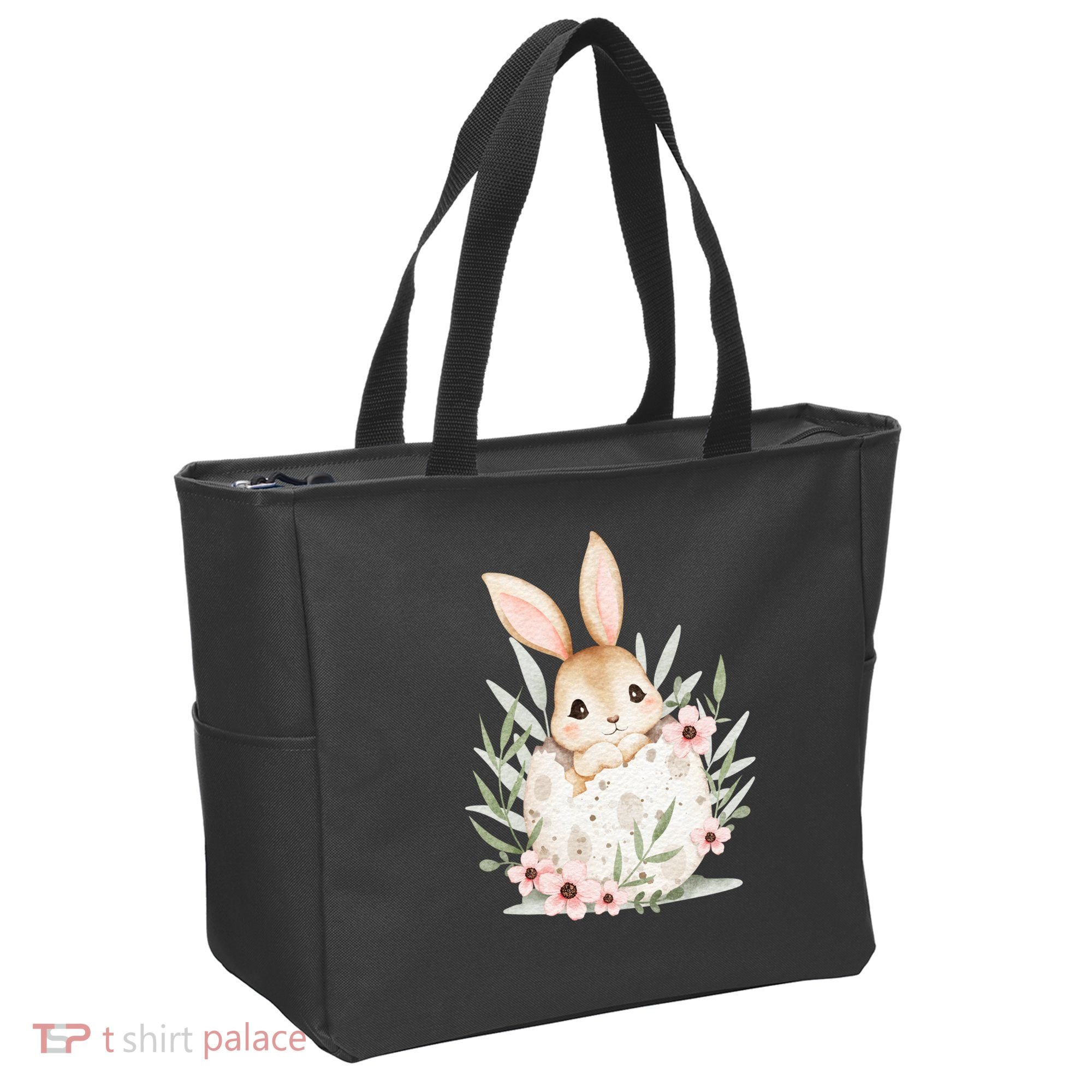 Cute Bunny Floral Happy Easter Tote Bag