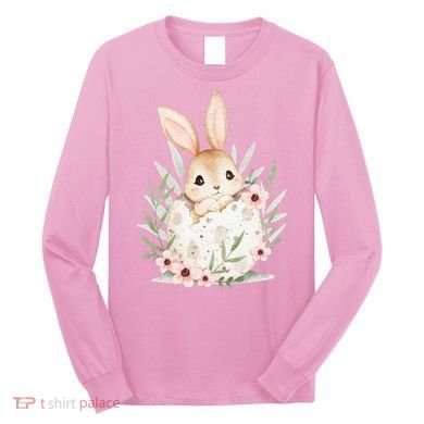Cute Bunny Floral Happy Easter Long Sleeve Shirt