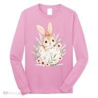 Cute Bunny Floral Happy Easter Long Sleeve Shirt thumb 0