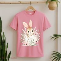 Cute Bunny Floral Happy Easter T-Shirt thumb 2