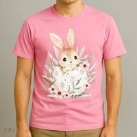 Cute Bunny Floral Happy Easter T-Shirt thumb 3