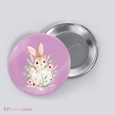 Cute Bunny Floral Happy Easter Button