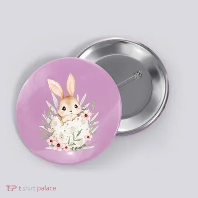 Cute Bunny Floral Happy Easter Button