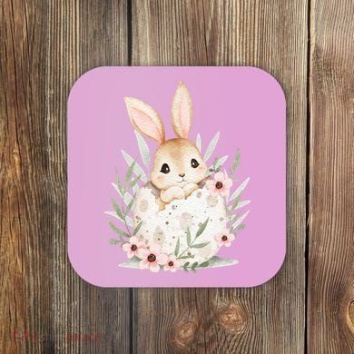 Cute Bunny Floral Happy Easter Coaster