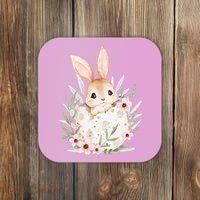 Cute Bunny Floral Happy Easter Coaster thumb 0