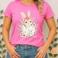 Cute Bunny Floral Happy Easter Women's T-Shirt thumb 2