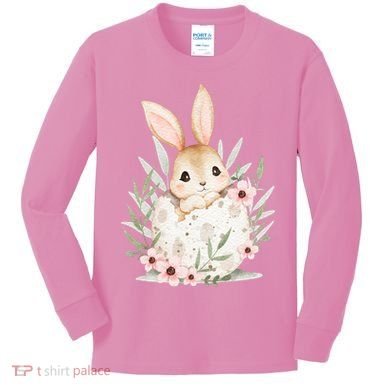 Cute Bunny Floral Happy Easter Kids Long Sleeve Shirt