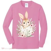 Cute Bunny Floral Happy Easter Kids Long Sleeve Shirt thumb 0