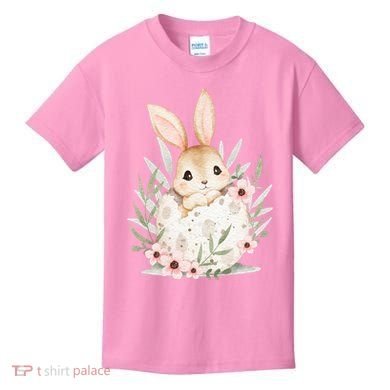 Cute Bunny Floral Happy Easter Kids T-Shirt