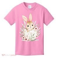 Cute Bunny Floral Happy Easter Kids T-Shirt thumb 0