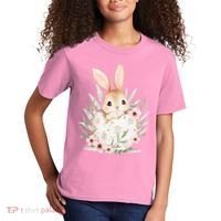 Cute Bunny Floral Happy Easter Kids T-Shirt thumb 2