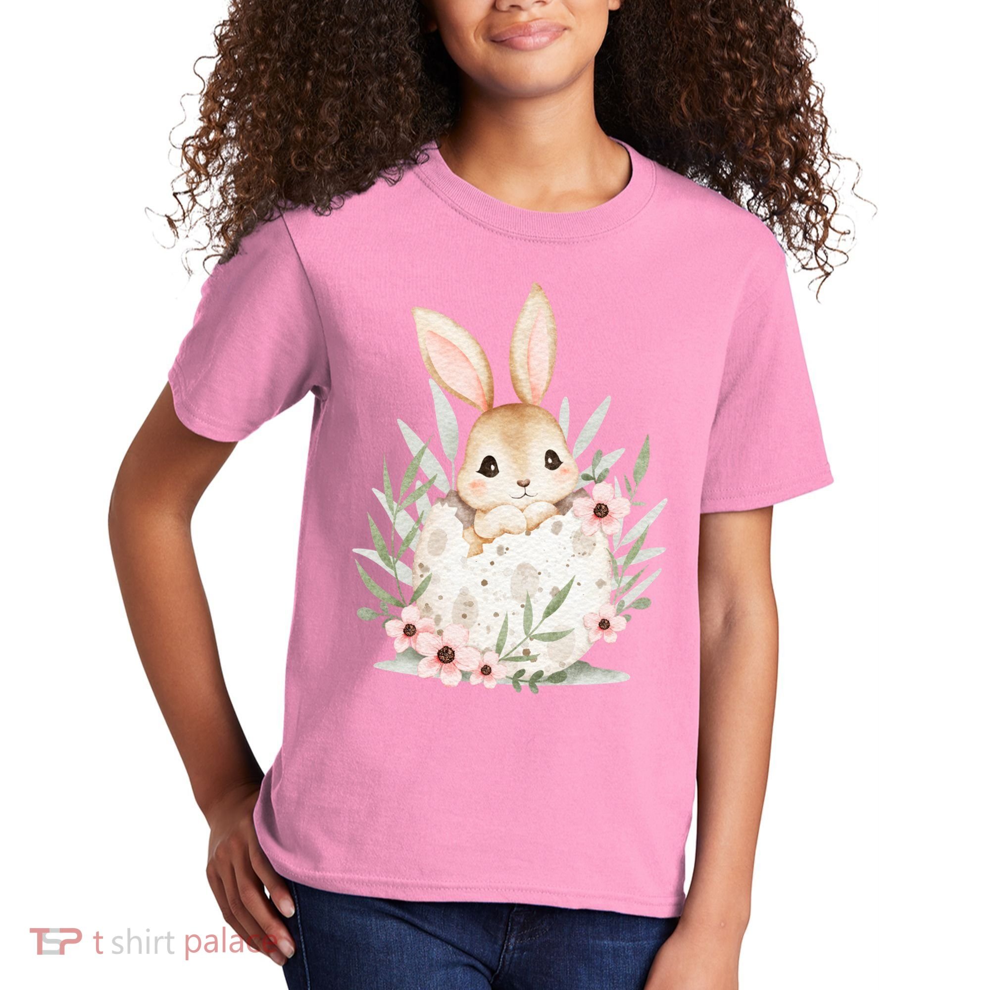 Cute Bunny Floral Happy Easter Kids T-Shirt