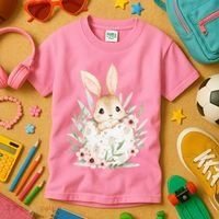 Cute Bunny Floral Happy Easter Kids T-Shirt thumb 3