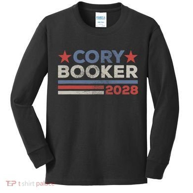 Cory Booker For President 2028 Retro Cory Booker 2028  Kids Long Sleeve Shirt