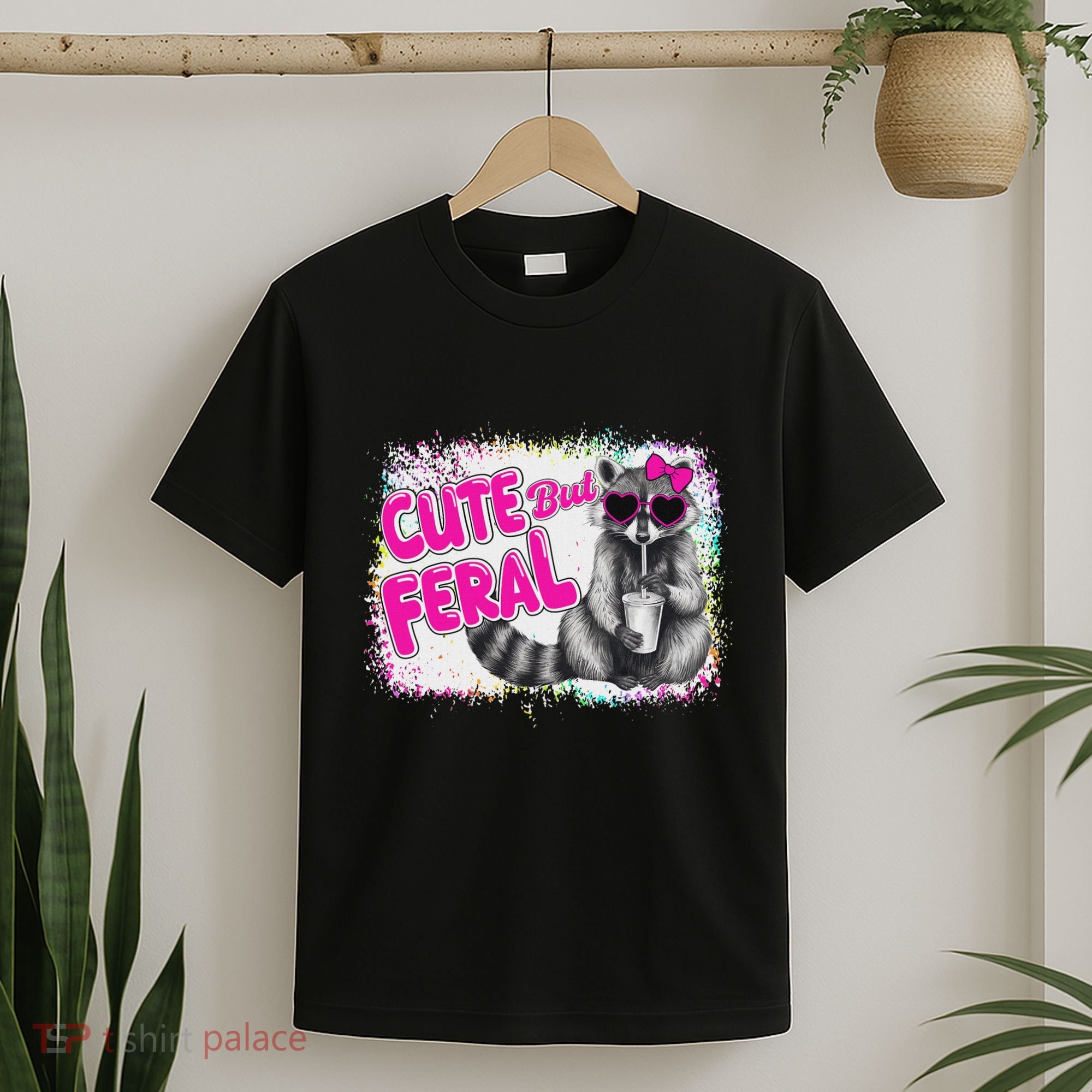 Cute But Feral Funny Colorful Raccoon With Sunglasses Meme T-Shirt