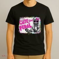 Cute But Feral Funny Colorful Raccoon With Sunglasses Meme T-Shirt thumb 3