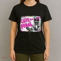 Cute But Feral Funny Colorful Raccoon With Sunglasses Meme T-Shirt thumb 4
