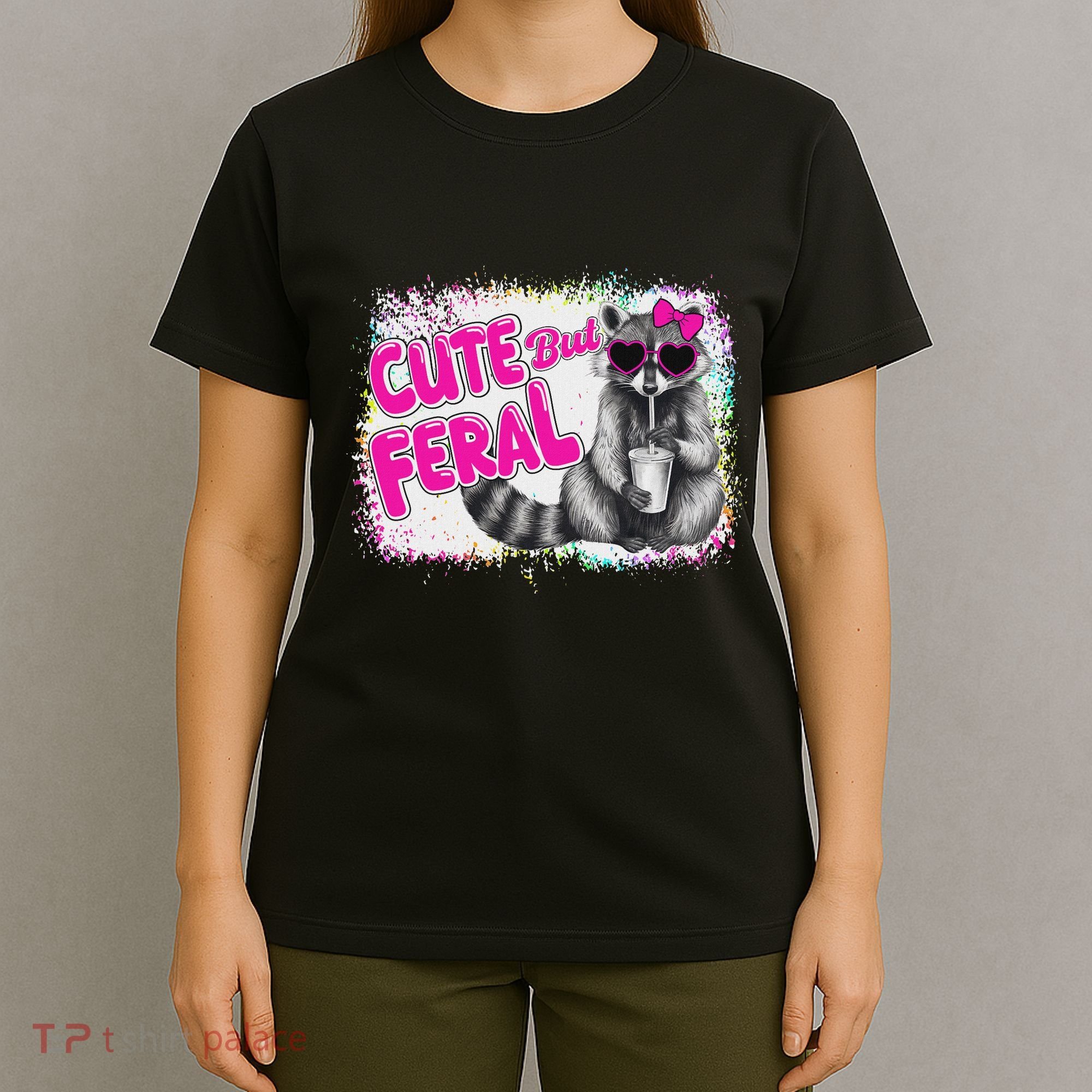 Cute But Feral Funny Colorful Raccoon With Sunglasses Meme T-Shirt