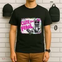Cute But Feral Funny Colorful Raccoon With Sunglasses Meme T-Shirt thumb 6