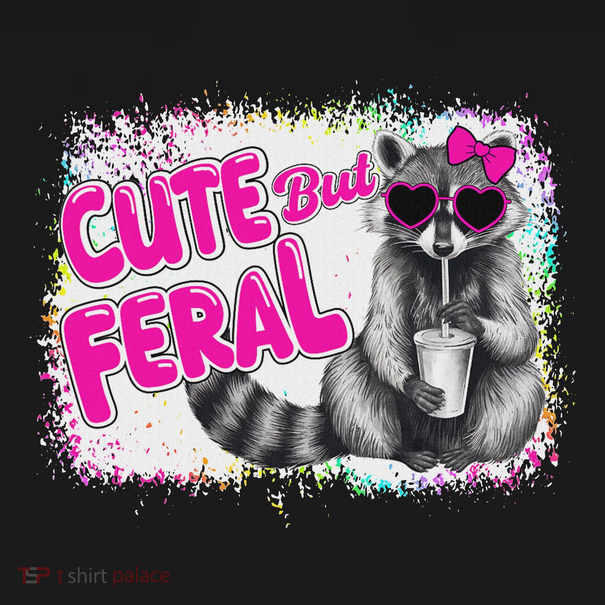 Cute But Feral Funny Colorful Raccoon With Sunglasses Meme T-Shirt