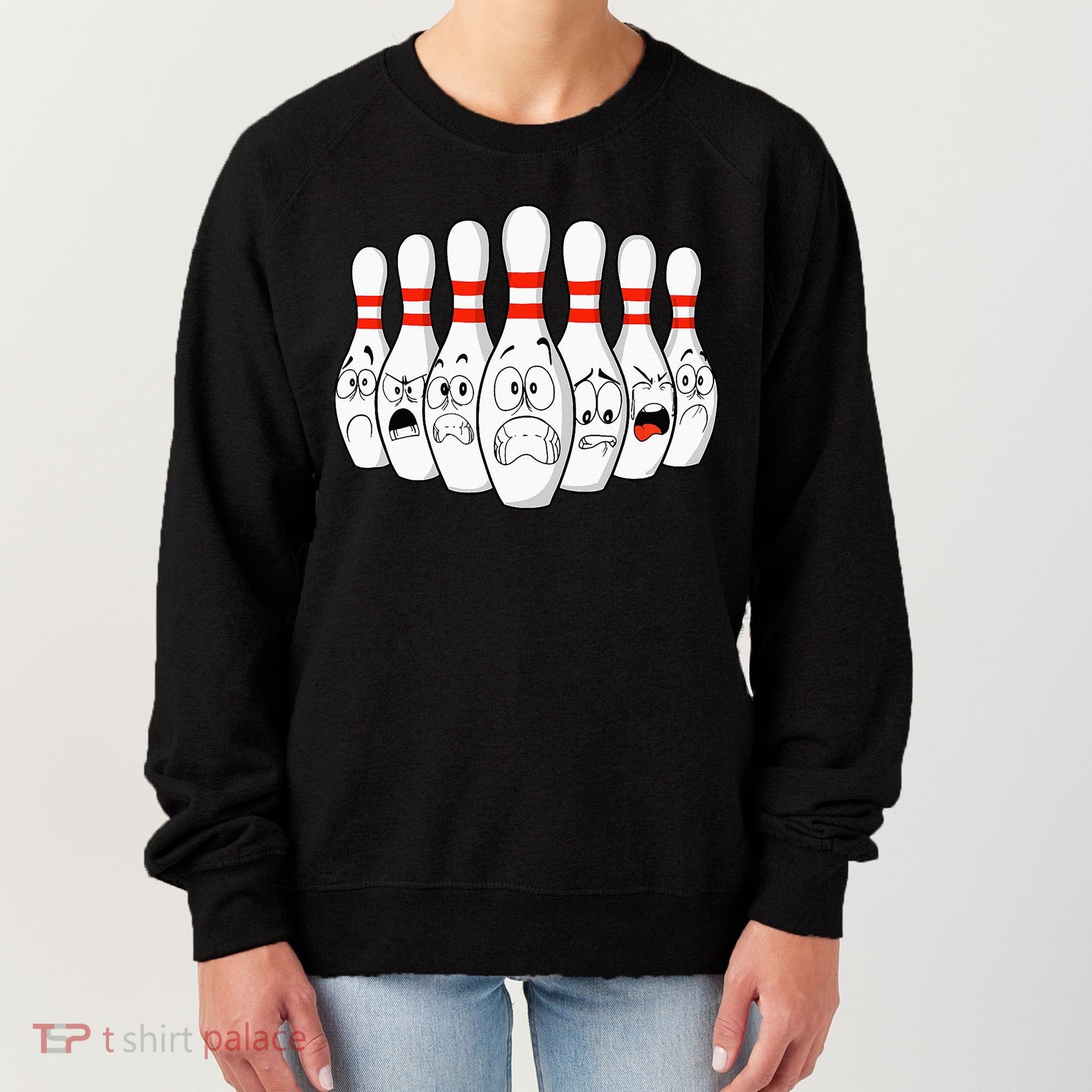 Cartoon Bowling Funny Scared Bowling Pins Women's Sweatshirt