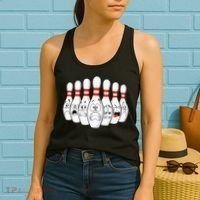 Cartoon Bowling Funny Scared Bowling Pins Women's Tank Top thumb 2