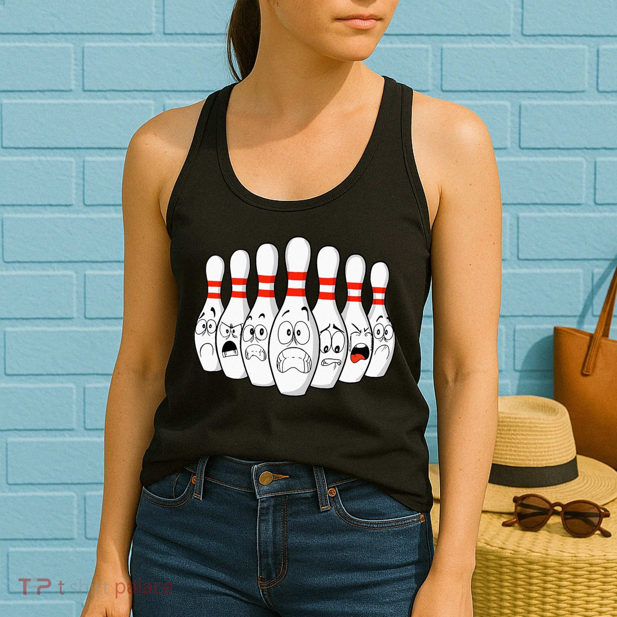 Cartoon Bowling Funny Scared Bowling Pins Women's Tank Top